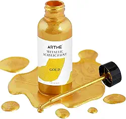 ARTME Tinta líquida de folha de ouro, 50 ml, tinta acrílica dourada metálica para pintura artística, artesanato, não tóxica, não desbota, ideal para tela, madeira, tecido, cerâmica, metal, móveis