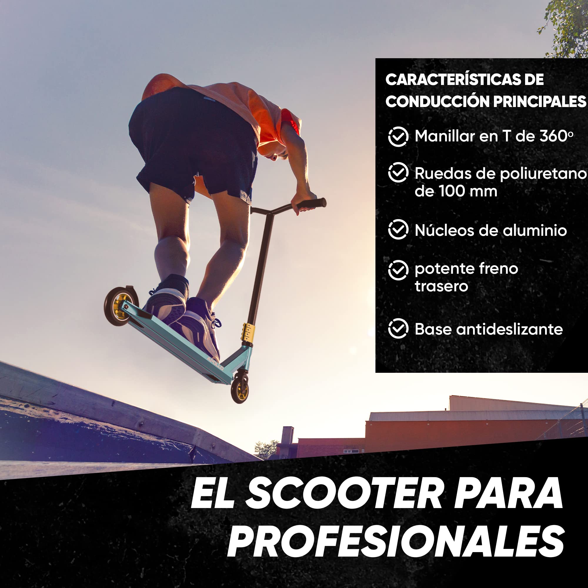 Apollo Star Pro – Patinete para Trucos Profesional Anodizado, Cojinetes ABEC 9, Ruedas de 100 mm con Núcleo de Aluminio – Patinete Saltos – Patinete Acrobacias Niño y Adolescente