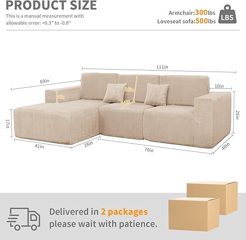 Miniatura 2 de Sofás deshuesados de 111 pulgadas para sala de estar, sofá de nube de 3 piezas, sofá modular modular profundo seccional, sofás comprimidos para sala
