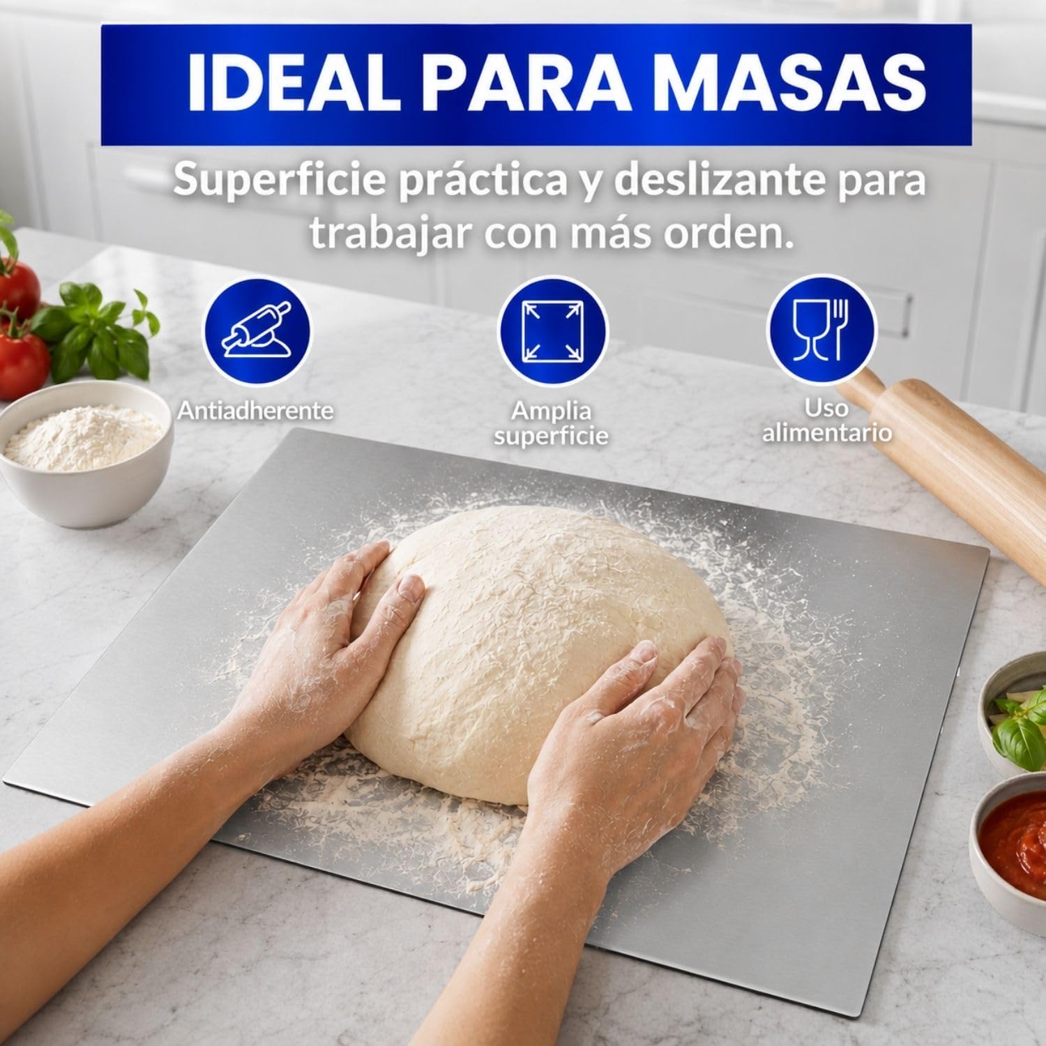 INOXLM - Tabla de trabajo de acero inoxidable para amasar sin pliegues, varios tamaños, para cocina, bar, restaurante, para amasar sin pliegues, modelo Capricornio (60 x 50 cm)