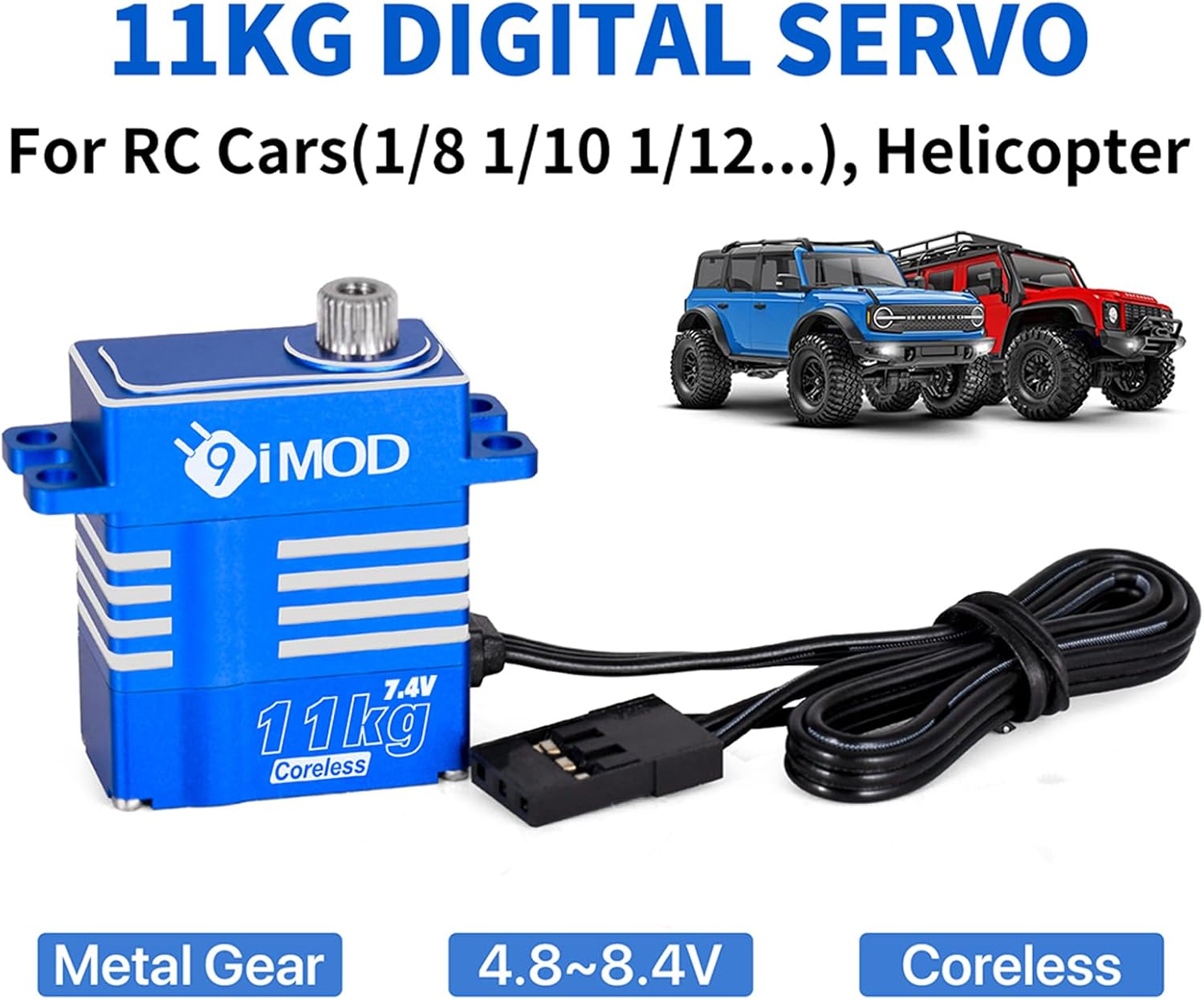 11KG Micro Servo Waterproof High Torque RC Car Steering Servo for TRX4M TRX4MT 1/18 RC Crawler Upgrade Parts, 7.4V Coreless Metal Gear Digital Servo (Control Angle 180°)