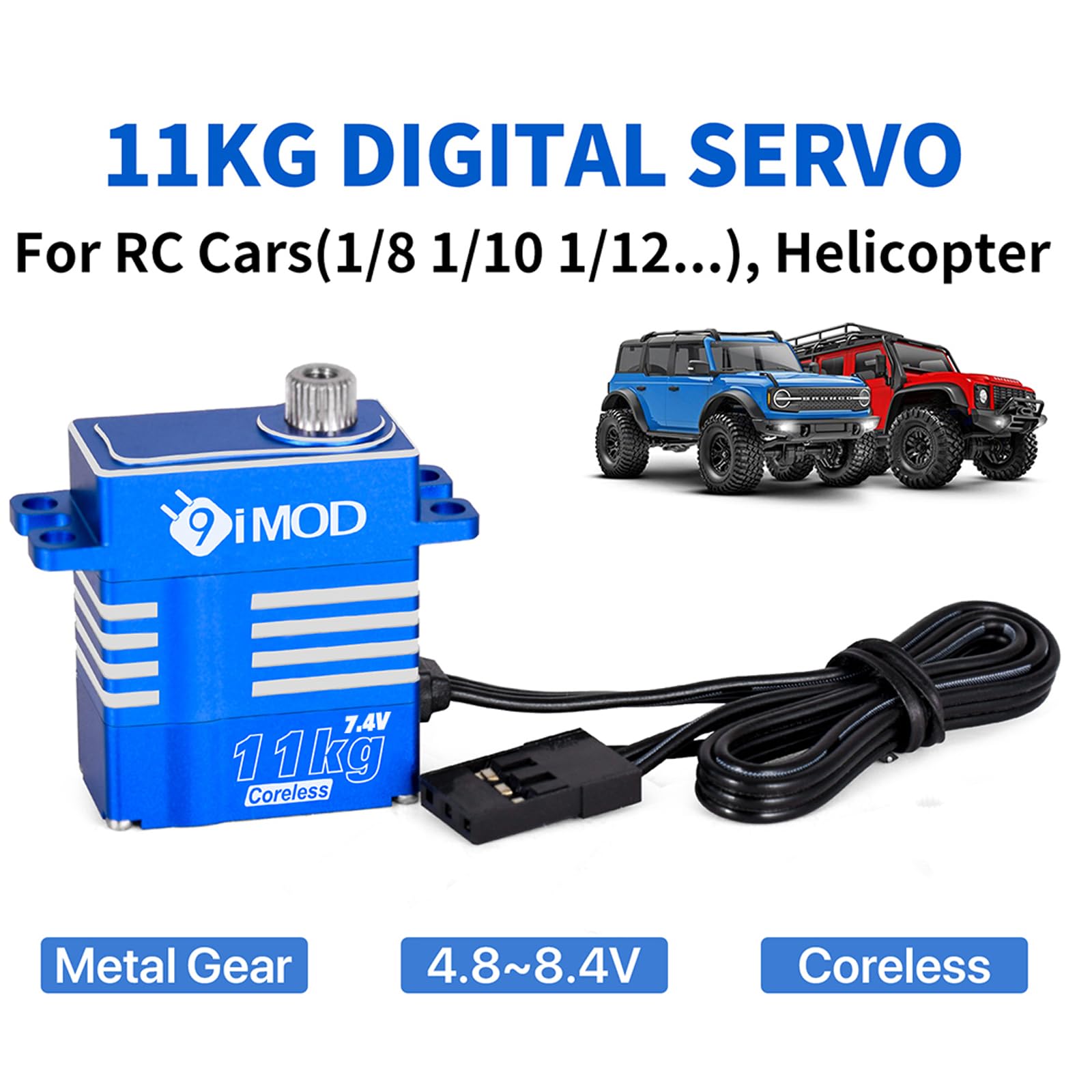 Servo micro servo impermeable de alto par para dirección de automóvil TRX4M TRX4MT 1/18 RC Crawler, piezas de actualización de orugas, servo digital de engranaje de metal sin núcleo de 7.4 V (ángulo