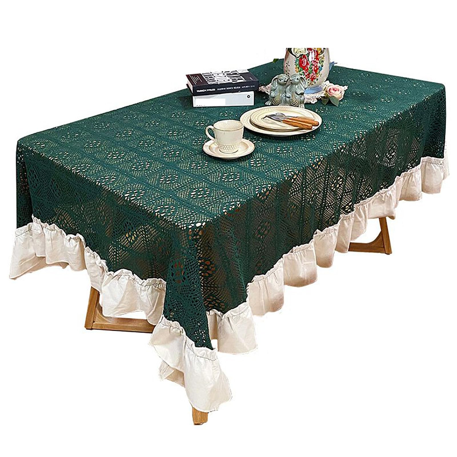 Nappe de table basse dentelle verte 140x220cm durable pour décoration de restaurant