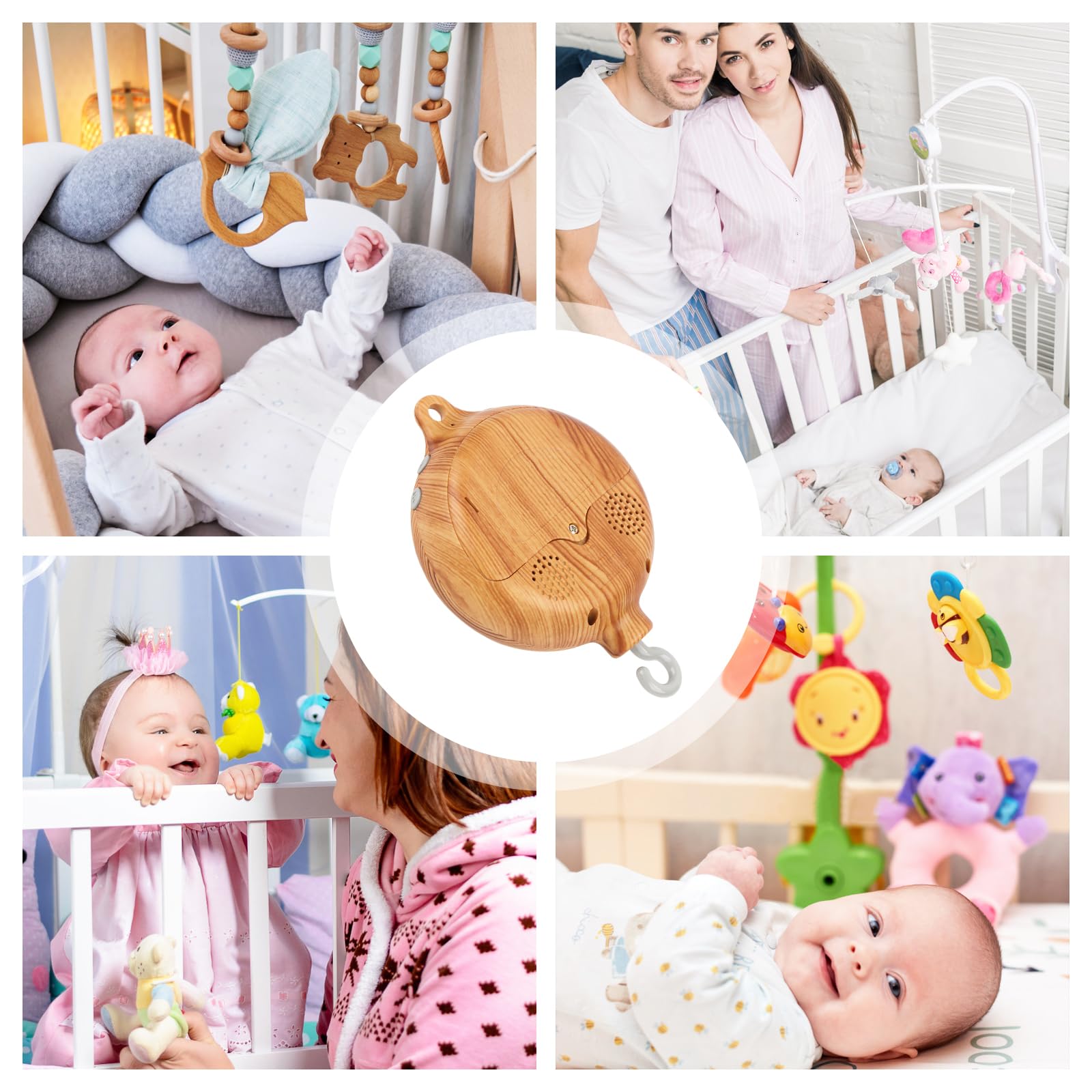 Baby Mobile Spieluhr Holzoptik Music Box Bettglocke,Kinderbett Mobile Motor Baby Spieluhr Spinner Mobile Babybett Babybettwäsche Drehbettglocke Anhänger Babybett Deko