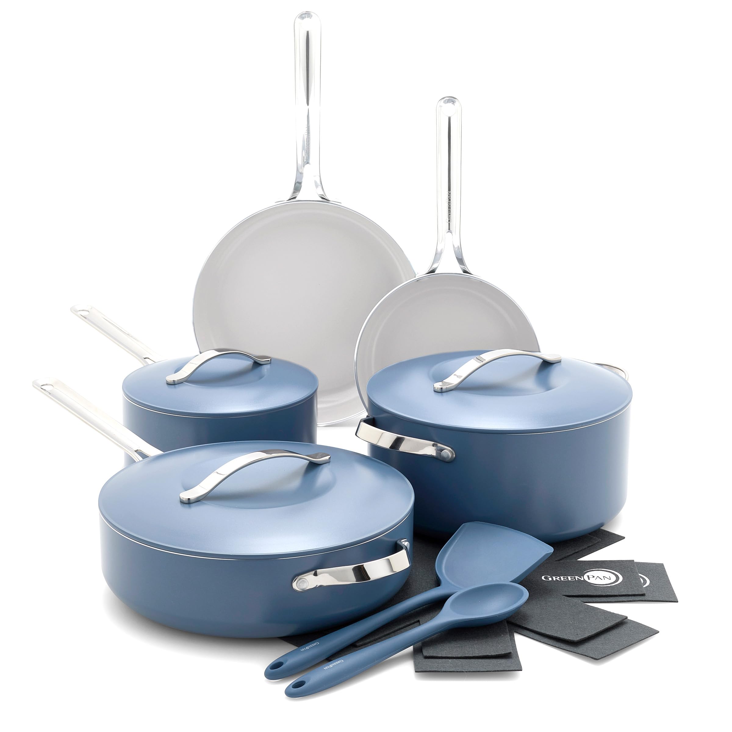 GreenPan Nova 10-Piece Cookware Pots & Pans Set, Oprah’s Favorite Things 2024, PFAS-Free Ceramic Nonstick, Fry, Sauté, Stockpot, Utensils, Lids, Induction Suitable, Dishwasher & Oven Safe, Ocean Blue