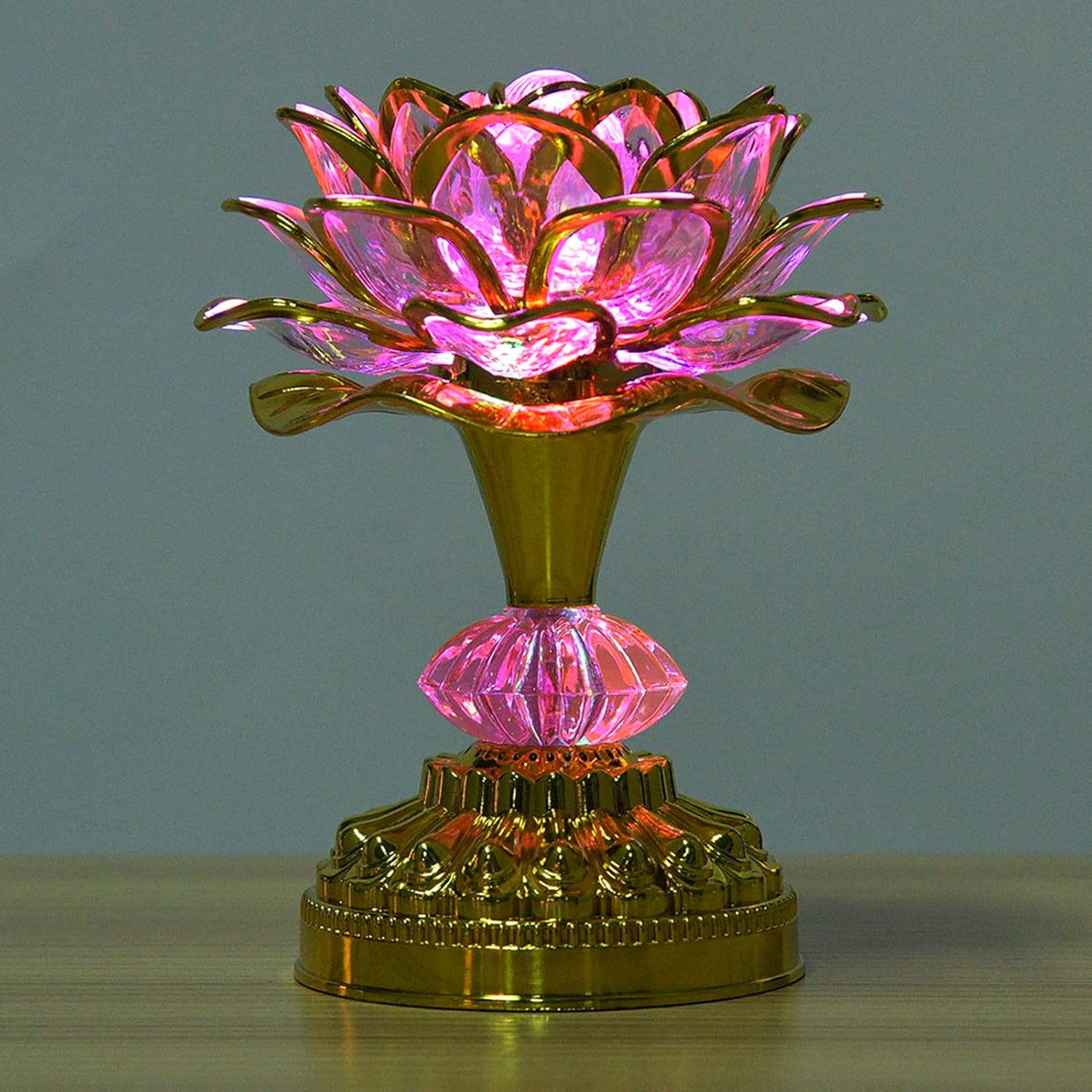 Oumefar Lotus Buddhist Lights LED Multi-Color Buddhist Lotus Lamp with 13 Different Buddhist Songs Prayer Faith US Plug(Golden) Lamp