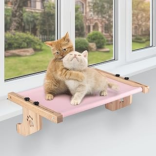 Cat Window Perch Sturdy Wood Cat Window Hammock for Indoor Cats, Adjustable Cat Window Bed Seat Shelf for Windowsill, Bedside, Cabinet and Drawer