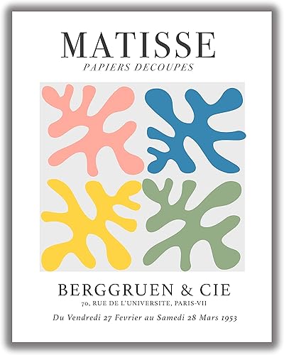 Matisse-Inspired No.10 Exhibition Wall Art Print. 11x14 UNFRAMED. Abstract, Minimalist Modern Wall Decor. Cut-Out Botanical Shapes in Shades of