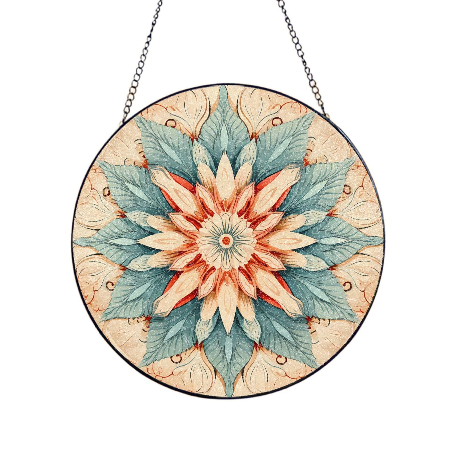 Poezjzw Stained Glass Window Hanging - Artistic Circles Sun Catcher For Door Garden Home Decor Christmas Mother'S Day Birthday Gifts 8in（20cm）