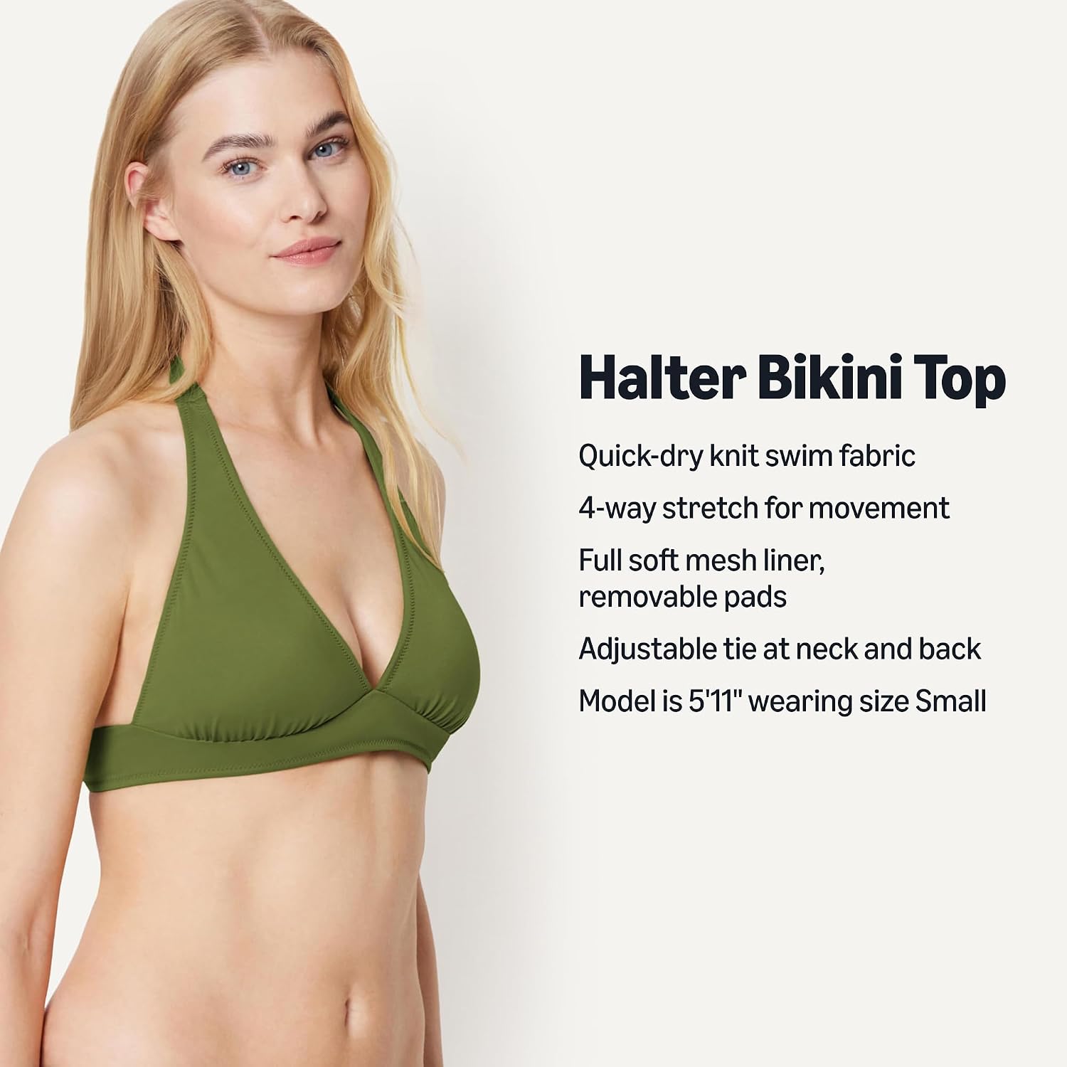 Amazon Essentials Women's Light-Support Padded Tie Halter Bikini Swimsuit Top (Available in Plus Size)