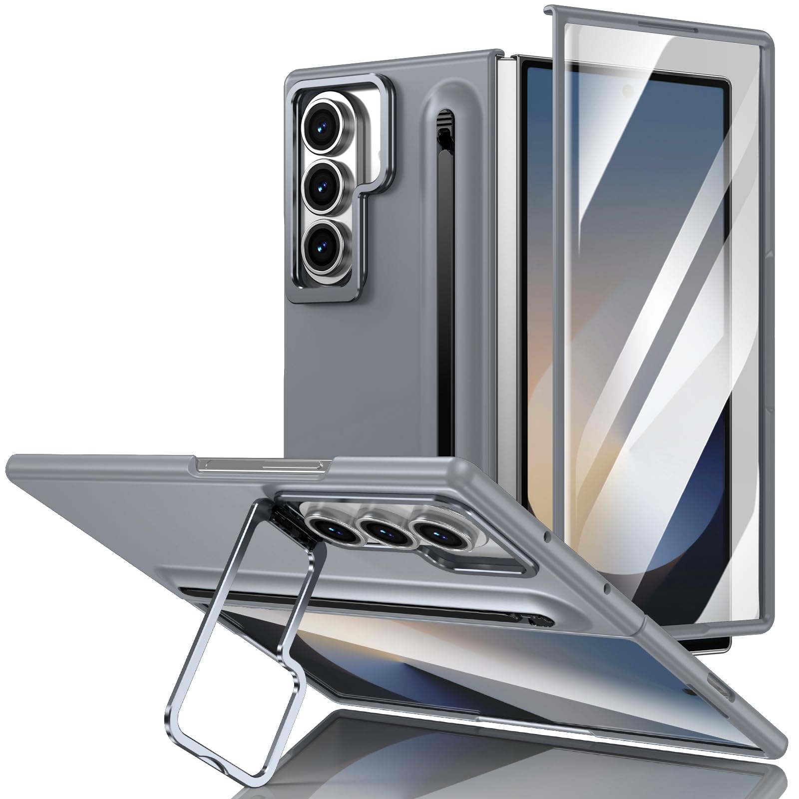Funda para Samsung Galaxy Z Fold 8 Ultra con Soporte, Gris | Protector de Pantalla Integrado, Ranura para Lápiz, Lápiz Incluido, Protección de Bisagra, Bordes de Cámara Elevados