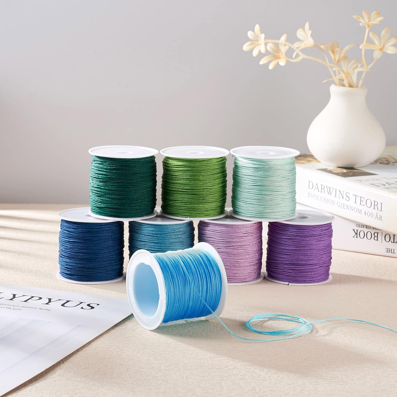 PH PandaHall 8 Rolls Braided Nylon Cords 8 Colors 0.8mm Chinese Knotting Kumihimo Beading Thread for DIY Bracelets Pendants Macrame Tassel Making - Image 7