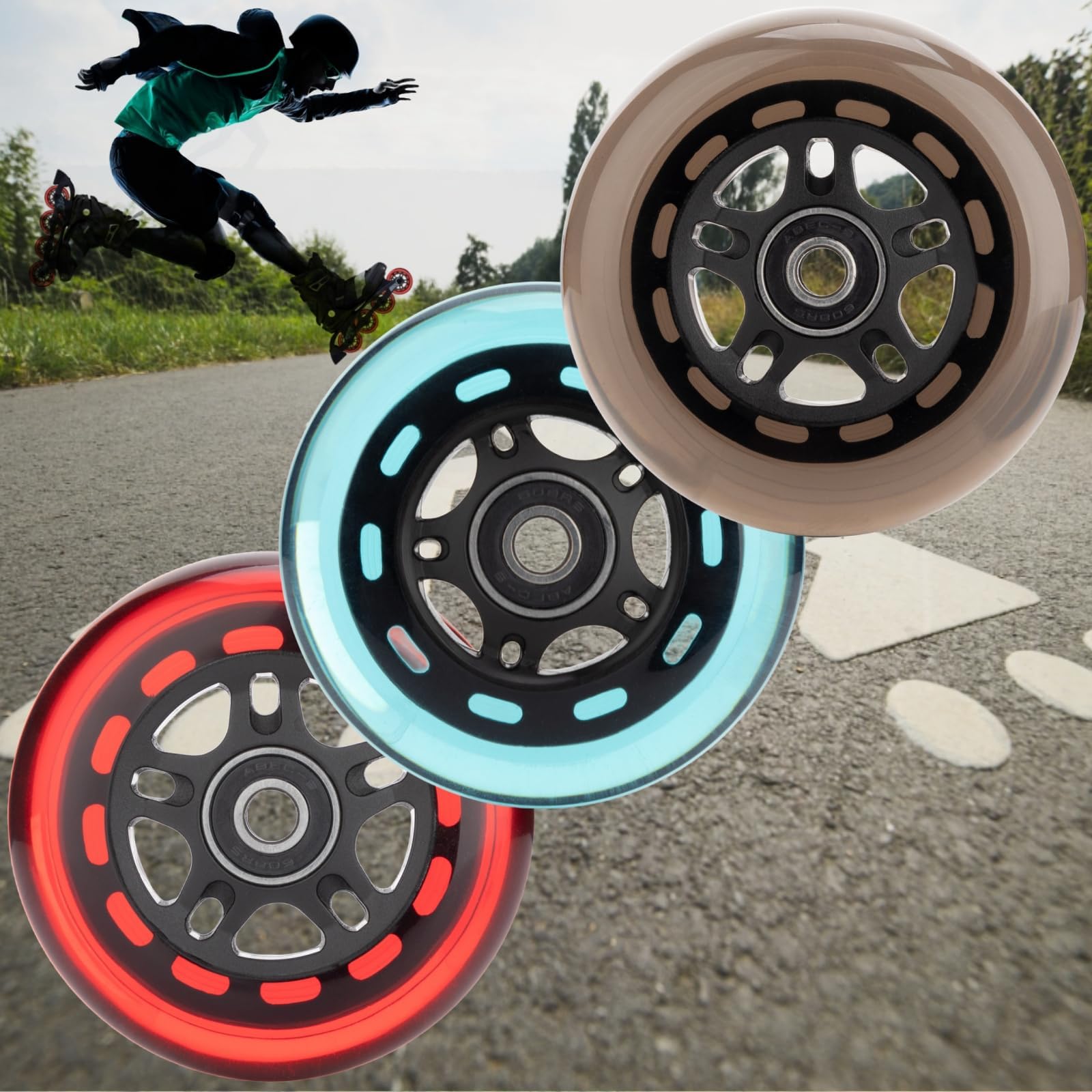 Ruote per Pattini in Linea, Confezione da 8 85A ABEC-9 con Cuscinetti e distanziali - Indoor/Outdoor e Hockey