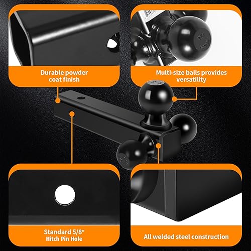 Miniatura 6 de MaxxHaul 70270 Soporte de Enganche de Remolque de Eje Hueco con Triple Bola - Negro