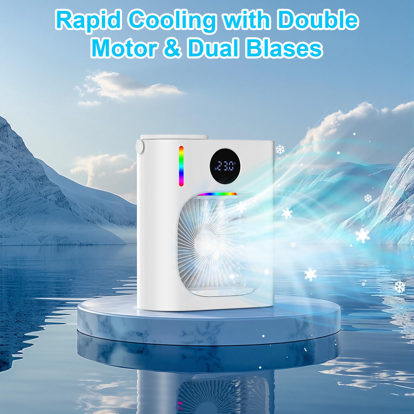 Condizionatore Portatile Silenzioso con 900ml,USB Mini Climatizzatore Evaporativo Ventilatore con 3 Velocità,Raffreddatore D'aria Luci LED & Risparmio EnergeticoIdeale per Spazi Piccoli(Blanco)