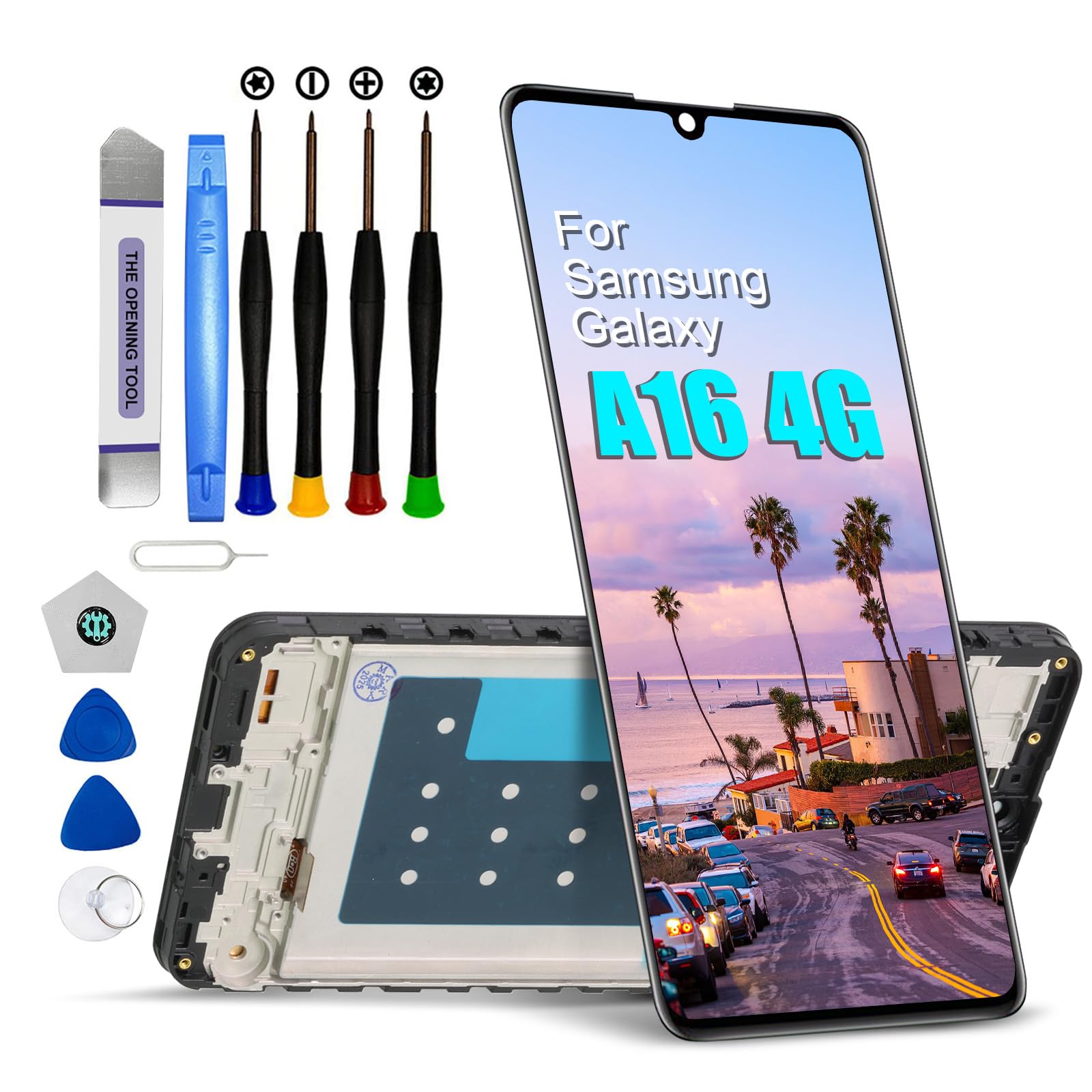 DTD Écran pour Samsung Galaxy A16 4G A165F/A165M LCD Remplacement d'Écran Numériseur Écran Tactile Monté Remplacement avec Outils (Noir avec Cadre)