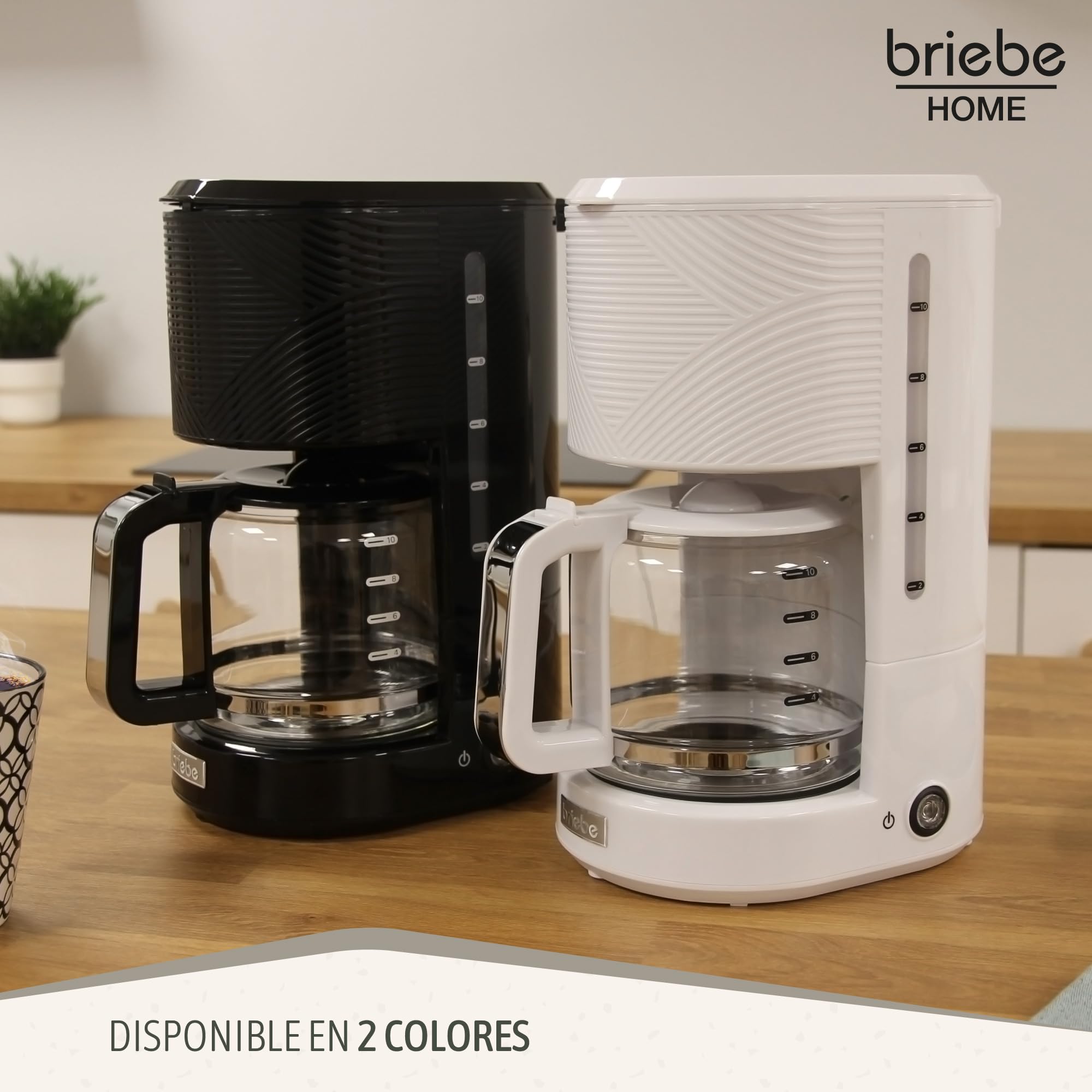 briebe Elegance Cafetera Goteo 10 Tazas Máquina de Café Filtro Permanente Reutilizable, Función Mantener Caliente, Sistema Antigoteo 1,25L, Blanco