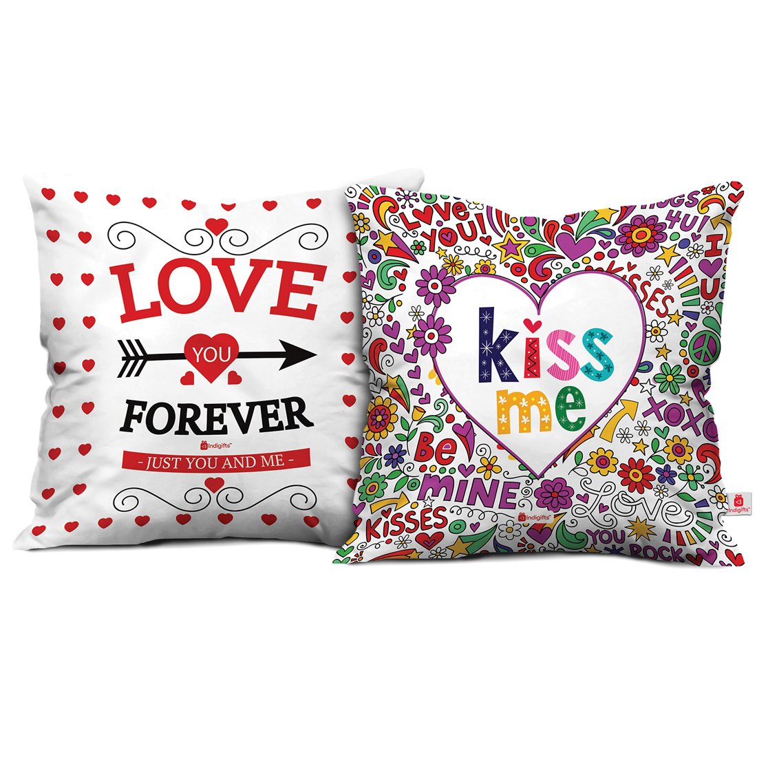 Indigifts IA Valentine Day Love Quote an Arrow Targeting Towards Love Multi Cushion Cover 18x18 inch Set of 2 - Gift for Boyfriend-Girlfriend-Birthday, Wife, Husband, Anniversary