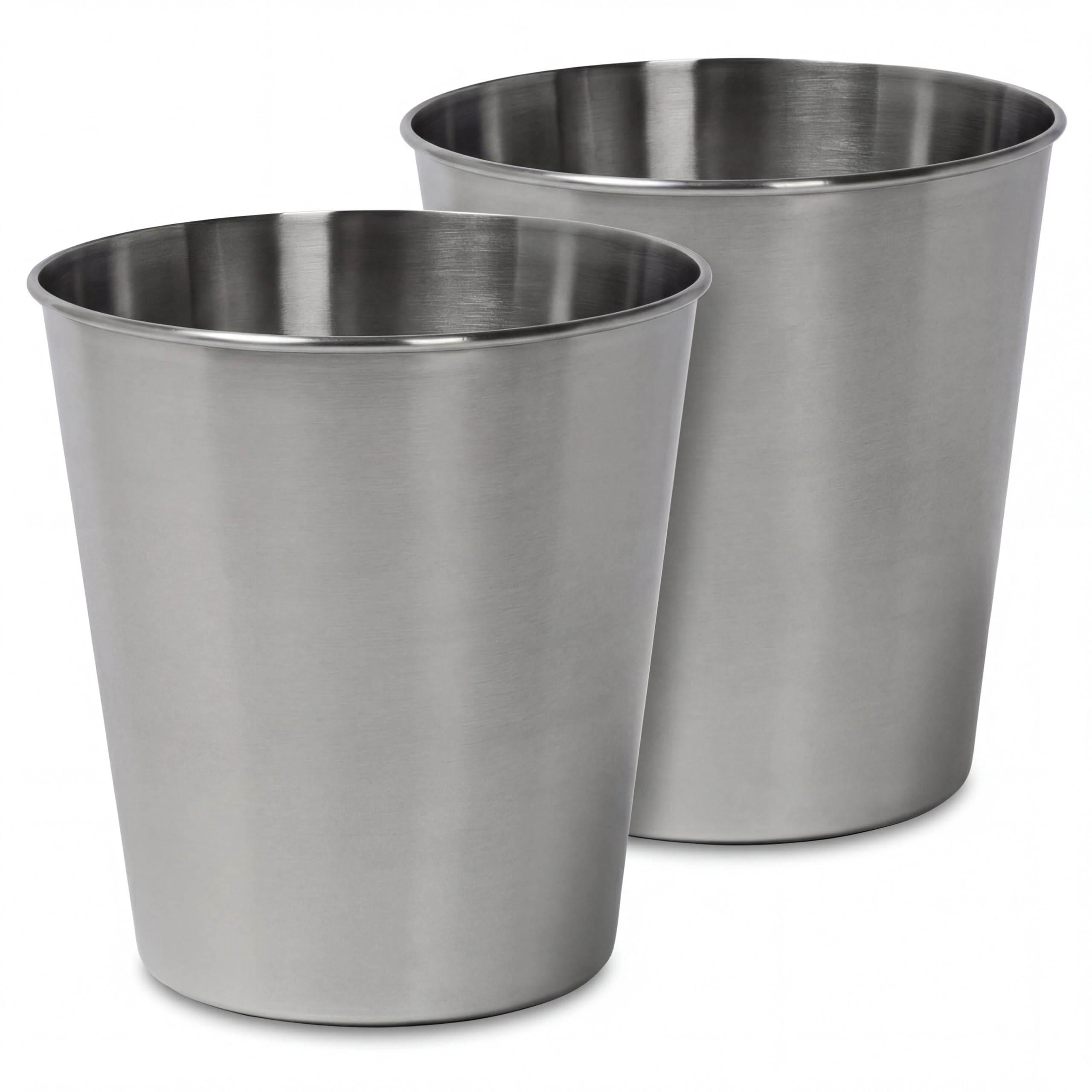 happimess HPM1113C-SET2 Nolan Modern Classic Smooth Steel 2 Gal Waste Bin for Kitchen, Office, Bathroom, Bedroom, Dorm, Brushed Steel (Set of 2)