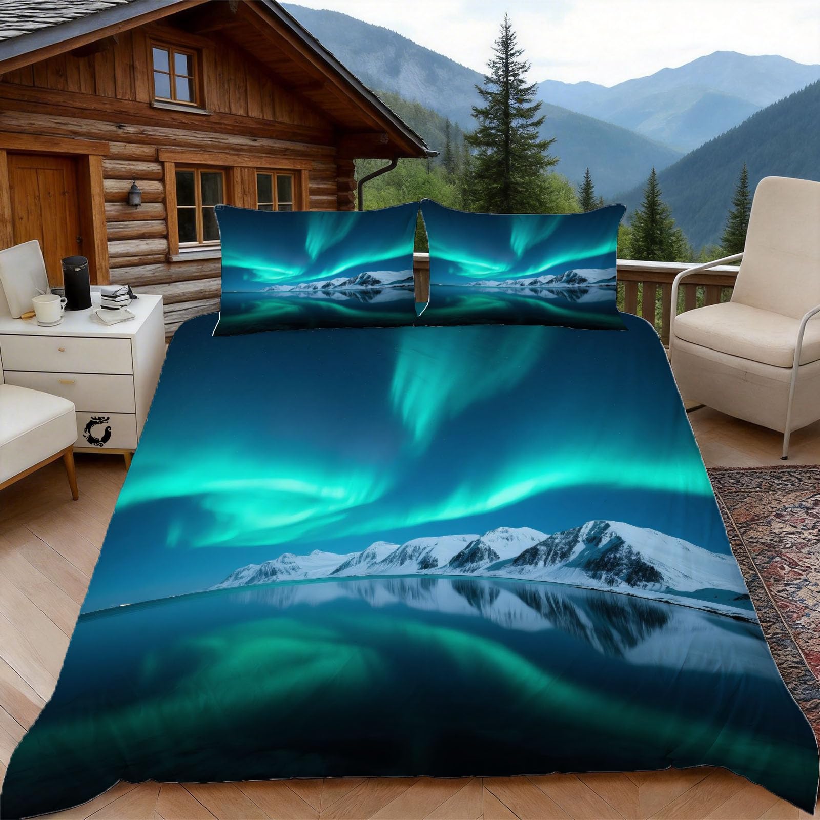 Housse de couette 240 x 260 cm de qualité supérieure imprimé paysage polaire
