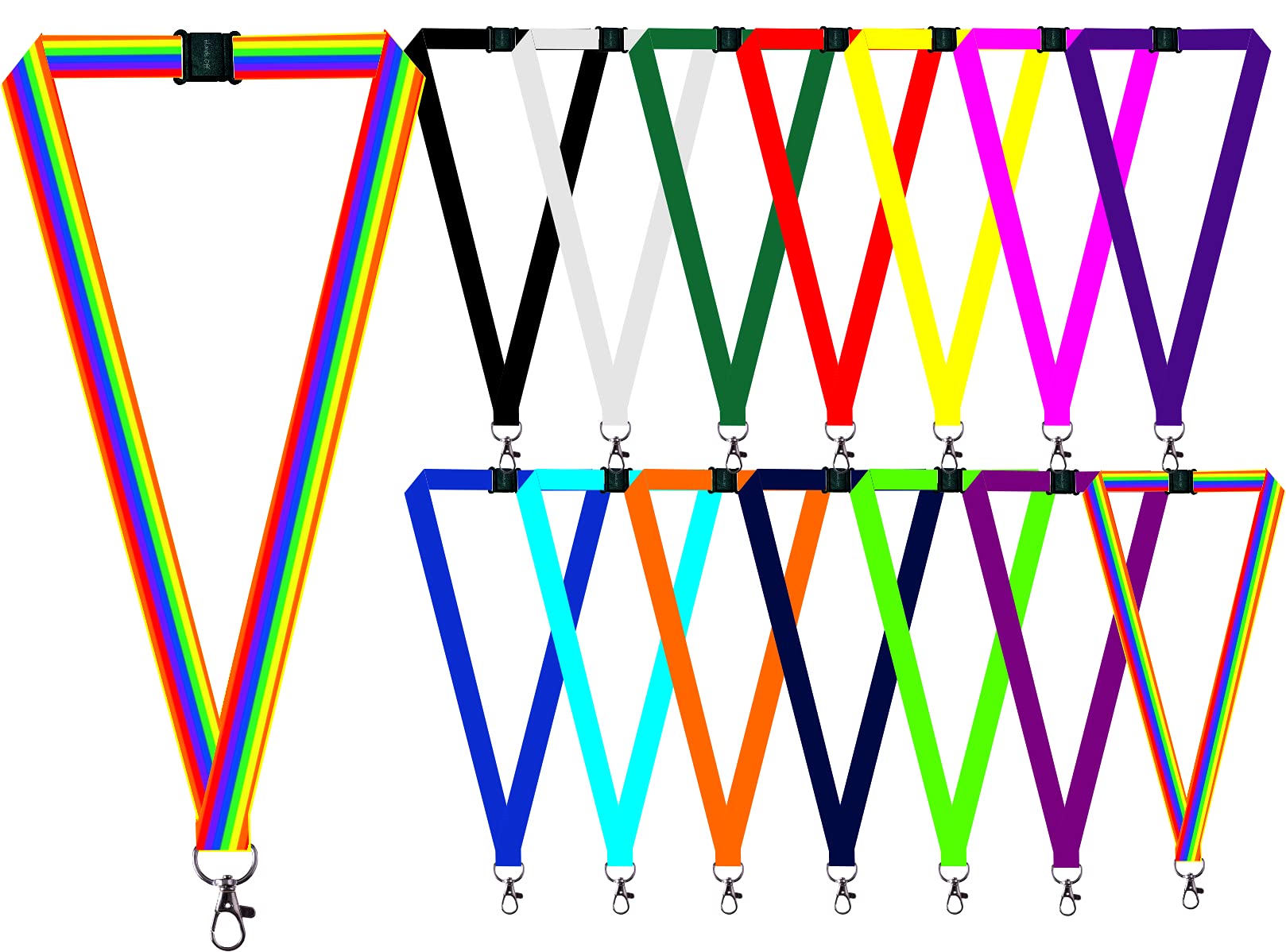 1 x Personalised Printed Neck/Lanyard. Personalised ID Neck Strap Lanyard for holding a name badge, ID card or keys. Red, Blue, Black, Yellow, White (RAINBOW) (Hands Off ยฎ Lanyard) โ image 1