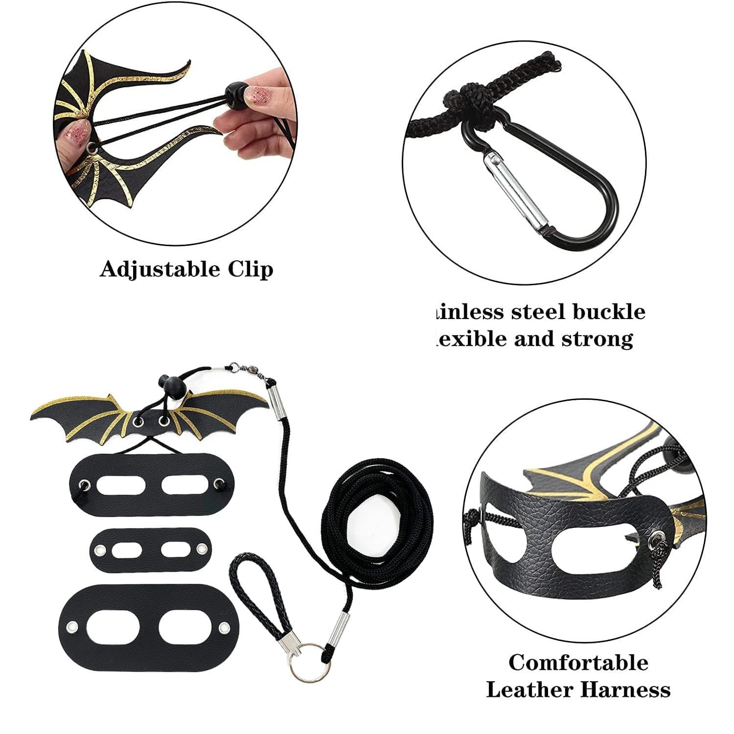 2 pièces Laisse Traction Aile Lézard, Laisse Lézards avec Aile, Harnais Cuir Souple Amphibiens, Harnais D'aile Cuir Reptile, pour Animaux Reptiles Petite, Moyenne et Grande Taille (Or, Argent)