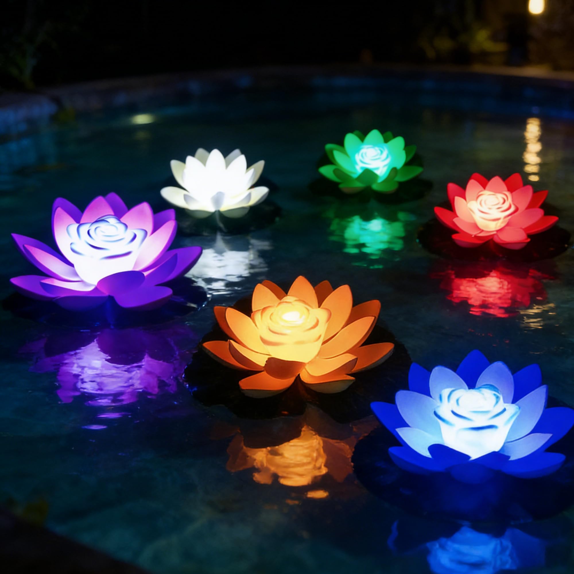 SUQ 5 Piezas Luz de Lirio Flotante de Agua, Flor de Loto Hojas de Loto para Estanque, Artificial Flor Luz, Jardín Iluminación Decorativa, para Piscina, Fuente, 18CM