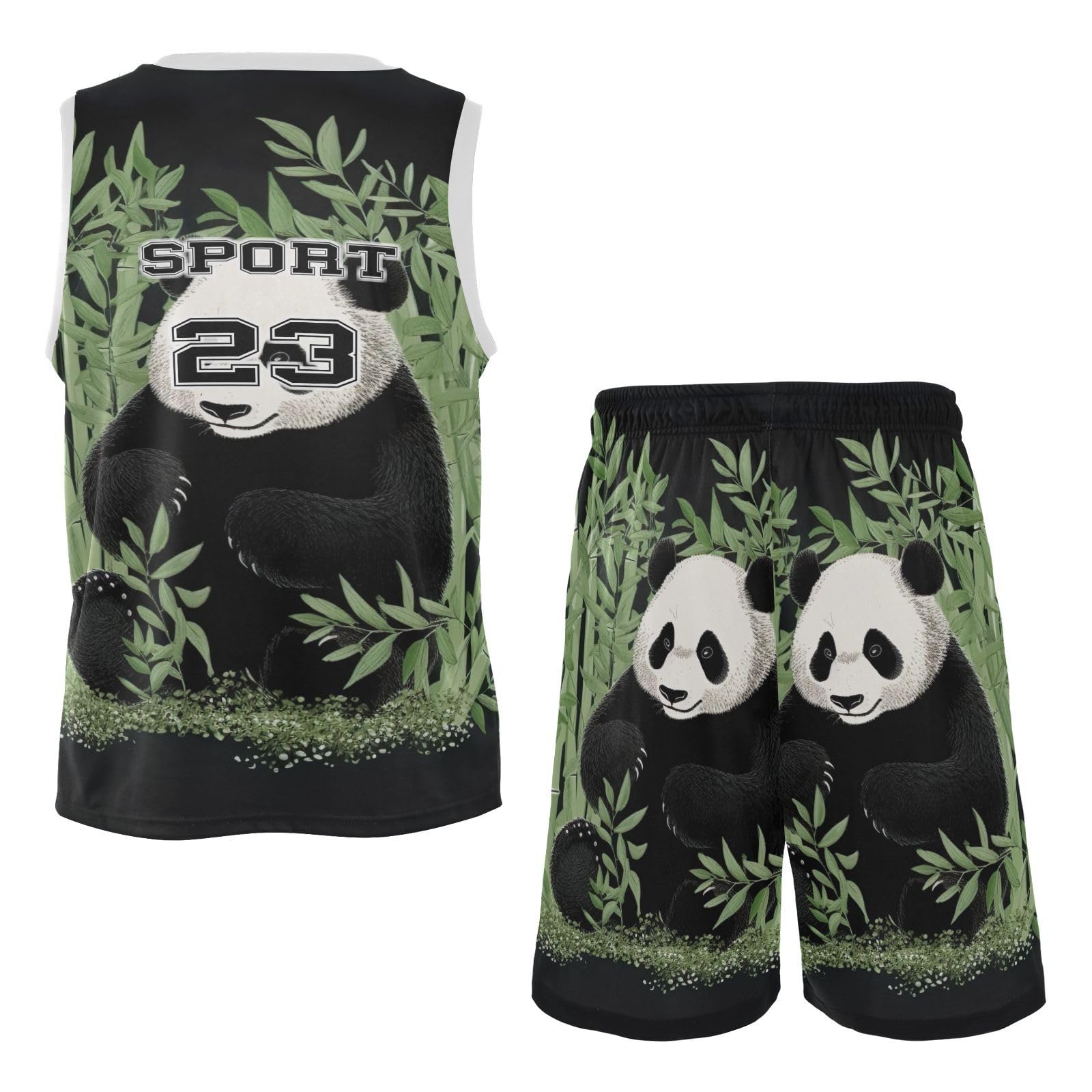 FLildon Cute Panda Boys Basketball Jersey Set Tank Top Shorts Tracksuit Sport Training Suit for Kids, S