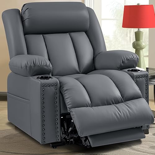 Triple Motor Large Power Lift Recliner Chair for Elderly with Heat and Massage, Lay Flat Lift Chairs for Seniors Infinite Position, Extended Footrest, USB Type-C Ports, Grey