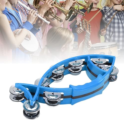 Miniatura 4 de Eujgoov Campana plástica de la pandereta de la mano, peces en forma de doble fila Jingles Music Rhythm Toys (azul)