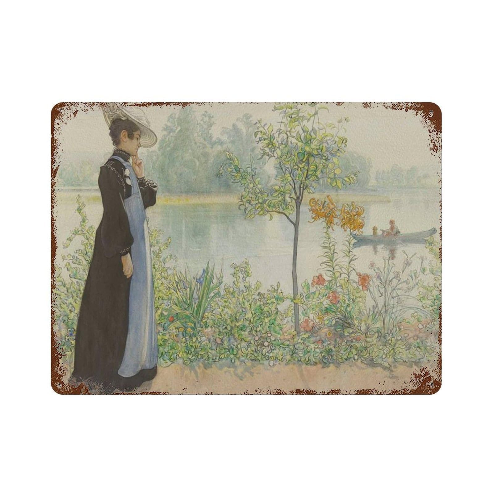 xiaoxiaoshen Vintage Woman Portrait_ Country Garden Lake Scene Wall Decor Art Metal Tin Poster Modern Home Decor Art Home Bar Shop Decorations Vintage Sign 30x40cm