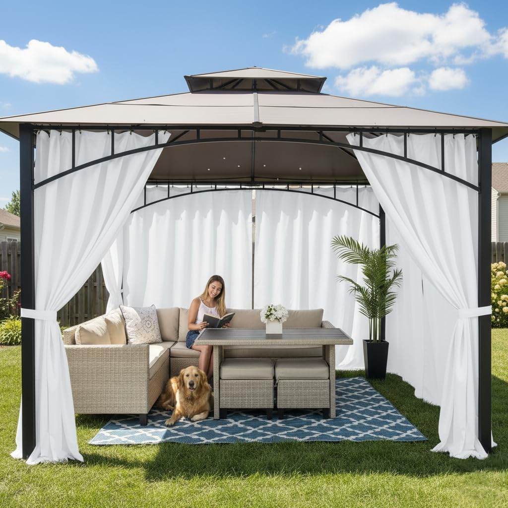 HolidayIdeas Waterproof Patio Outdoor Curtains with Rod Pocket, 6 Pcs- UV & Privacy Protect Weatherproof Gazebo Outdoor Drapes for Porch, Balcony, Apartment, Sliding Glass Door, White, 54x84 Inch