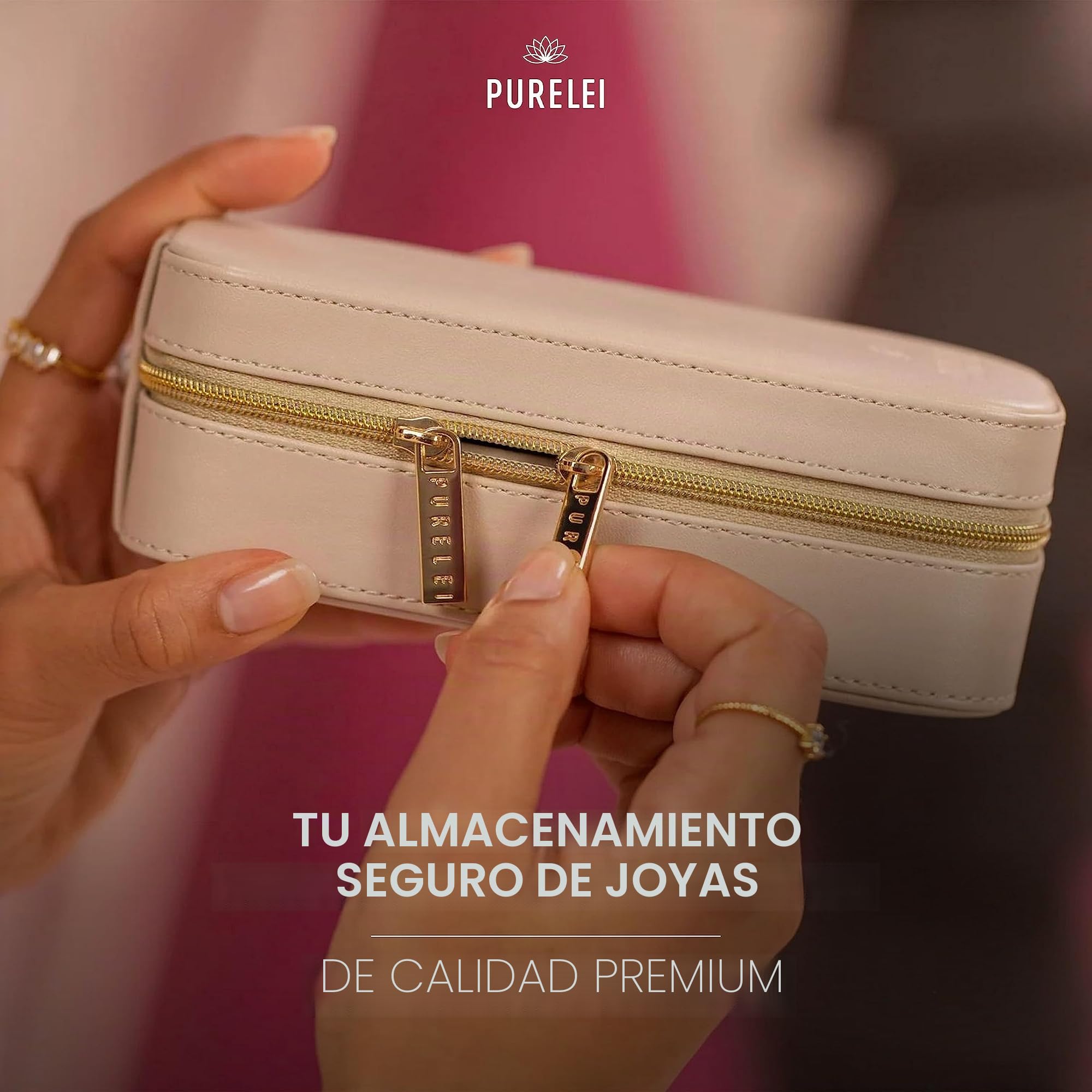 Purelei® Estuche de Joyas de Viaje – Joyero con Elegante Cuero Sintético – Organizador de Joyas Compacto para Mujeres – Joyero de Viaje Portátil – 16.5 x 6.6 x 5.1 cm