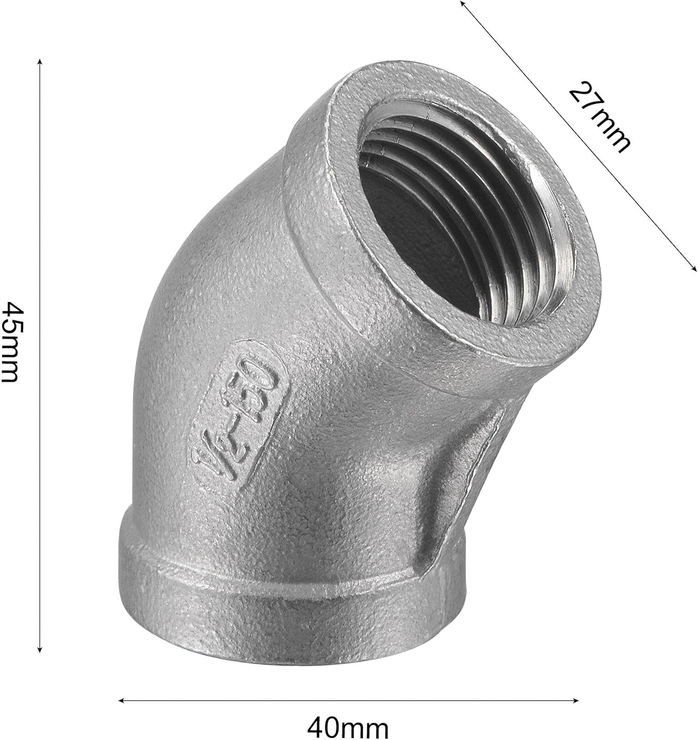 uxcell Pipe Fitting 45 Degree Elbow 1/2 NPT Female Thread Hose Connector Adapter, 304 Stainless Steel Pack of 2