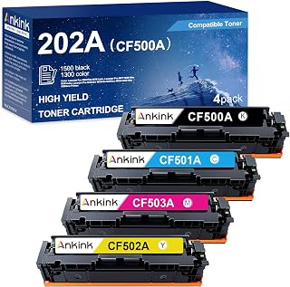 Ankink High Yield 202A Toner Cartridges Compatible Replacement CF500A for HP Color Laserjet Pro MFP M281fdw M281cdw M281fdn M254dw M254nw M254dn M254 M281 Printer(Black Cyan Yellow Magenta, 4-Pack)
