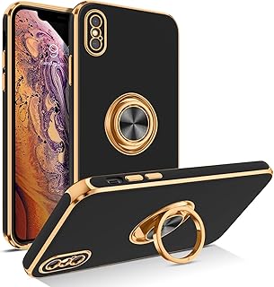 BENTOBEN iPhone Xs Max Case, Phone Case iPhone XsMax, Slim Fit Sparkly Kickstand Ring Holder Design Shockproof Protection Soft TPU Bumper Drop Protective Girl Women Boy iPhone Xs Max Cover, Black/Gold