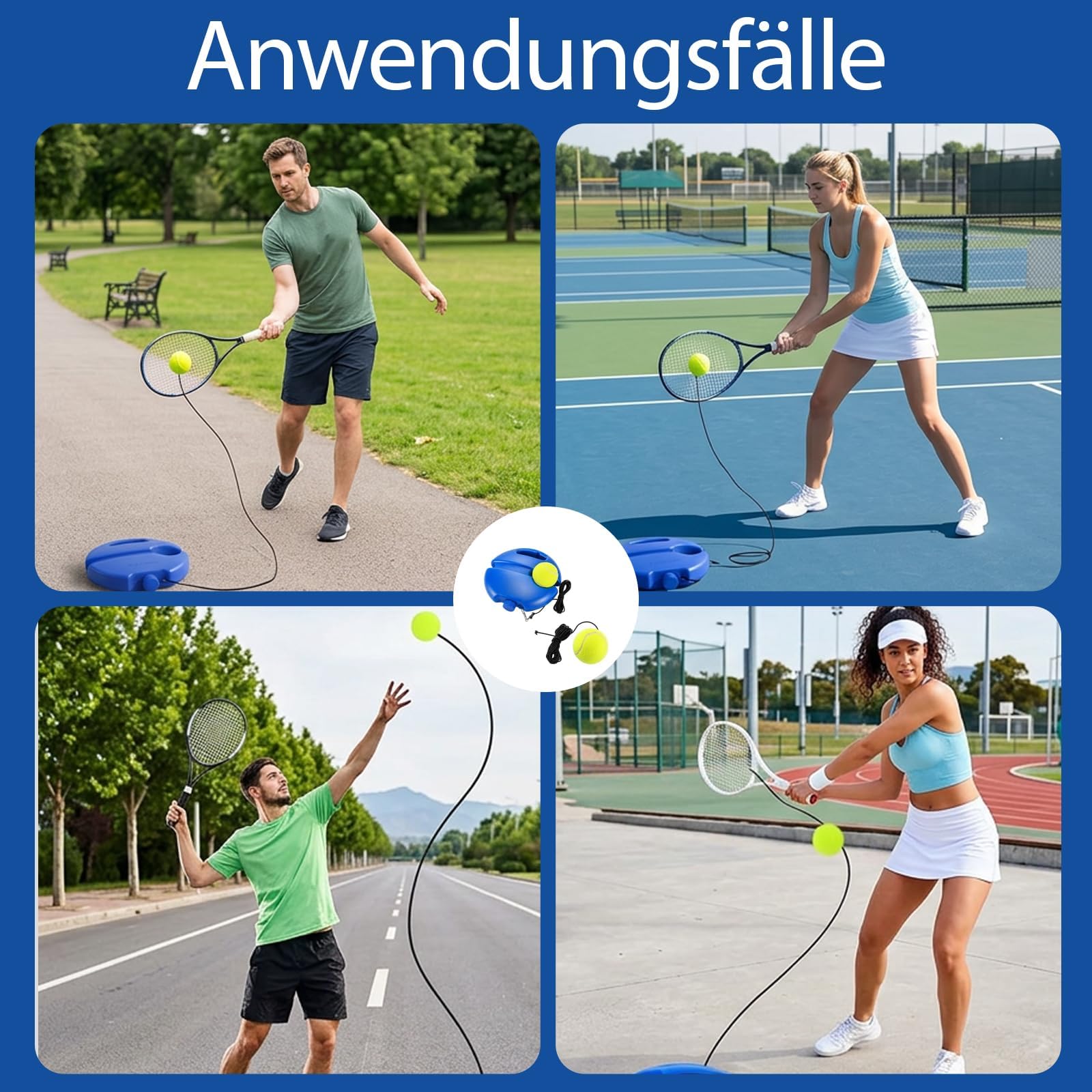 5 Stück Tennistrainer Set, Tennis Übungsgerät mit 2 Bällen und 2 Schnüren, Tennisball mit Schnur zur Schlagtechnik- und Koordinationsübung, ideal für Garten und Zuhause