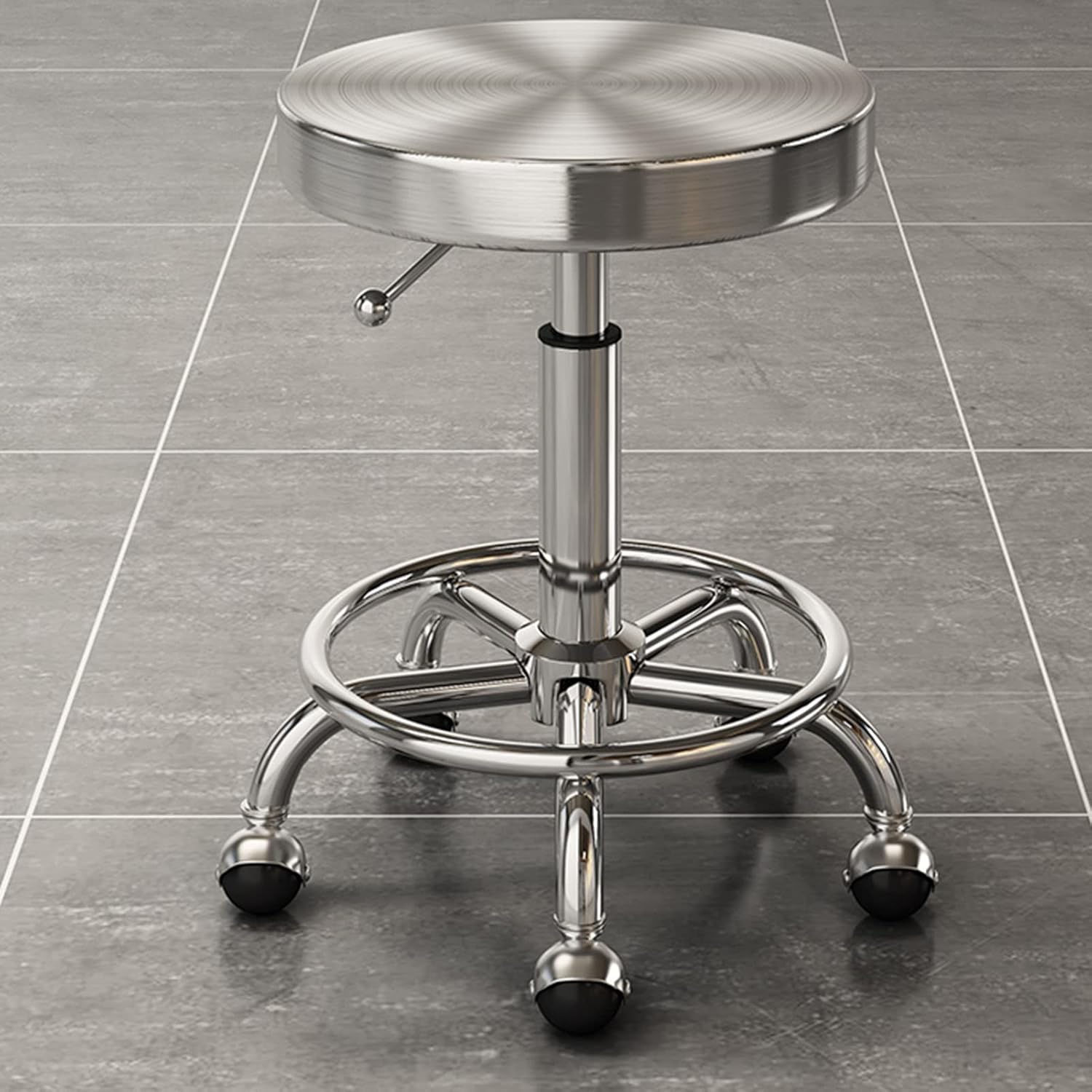 Stools,Bar Stool Grey on Wheels Gas Adjustable Swivel Barstool Faux