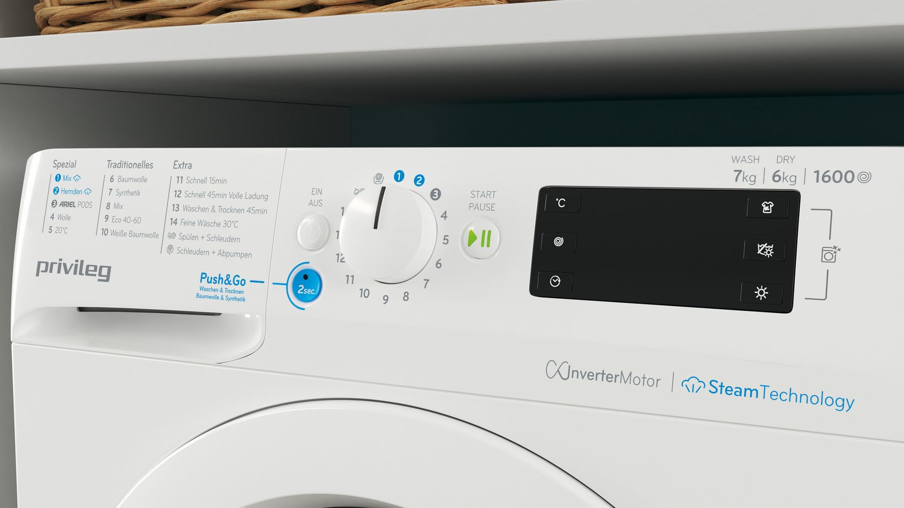 Privileg PWWTV X 76G6 DE N Waschtrockner Frontlader 1600 U/min 7 kg Waschen 6 kg Trocknen EEK E Inverter-Motor