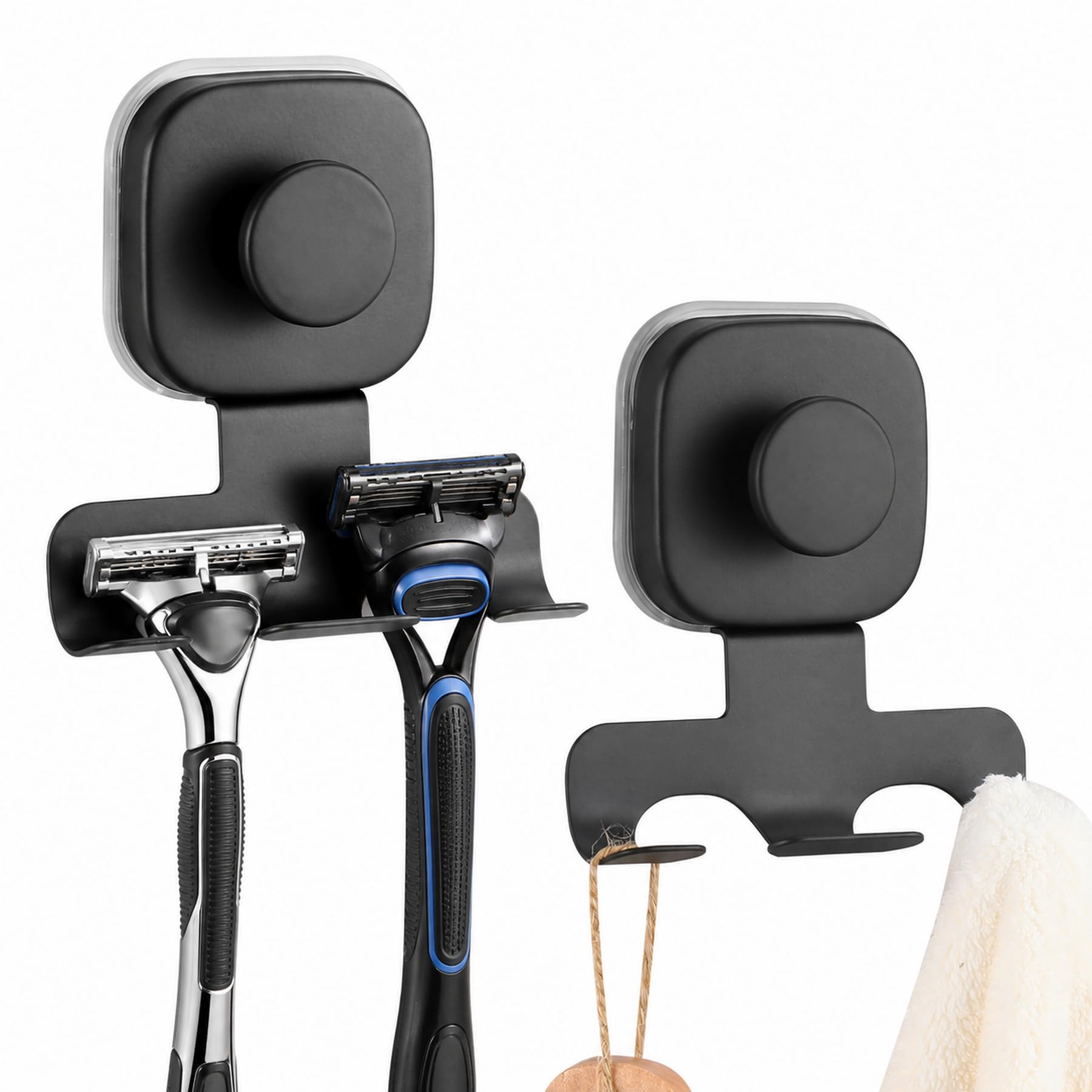 15LB Suction Cup Razor Holder for Shower, No-Drill Shaver Hook Matte Black 2