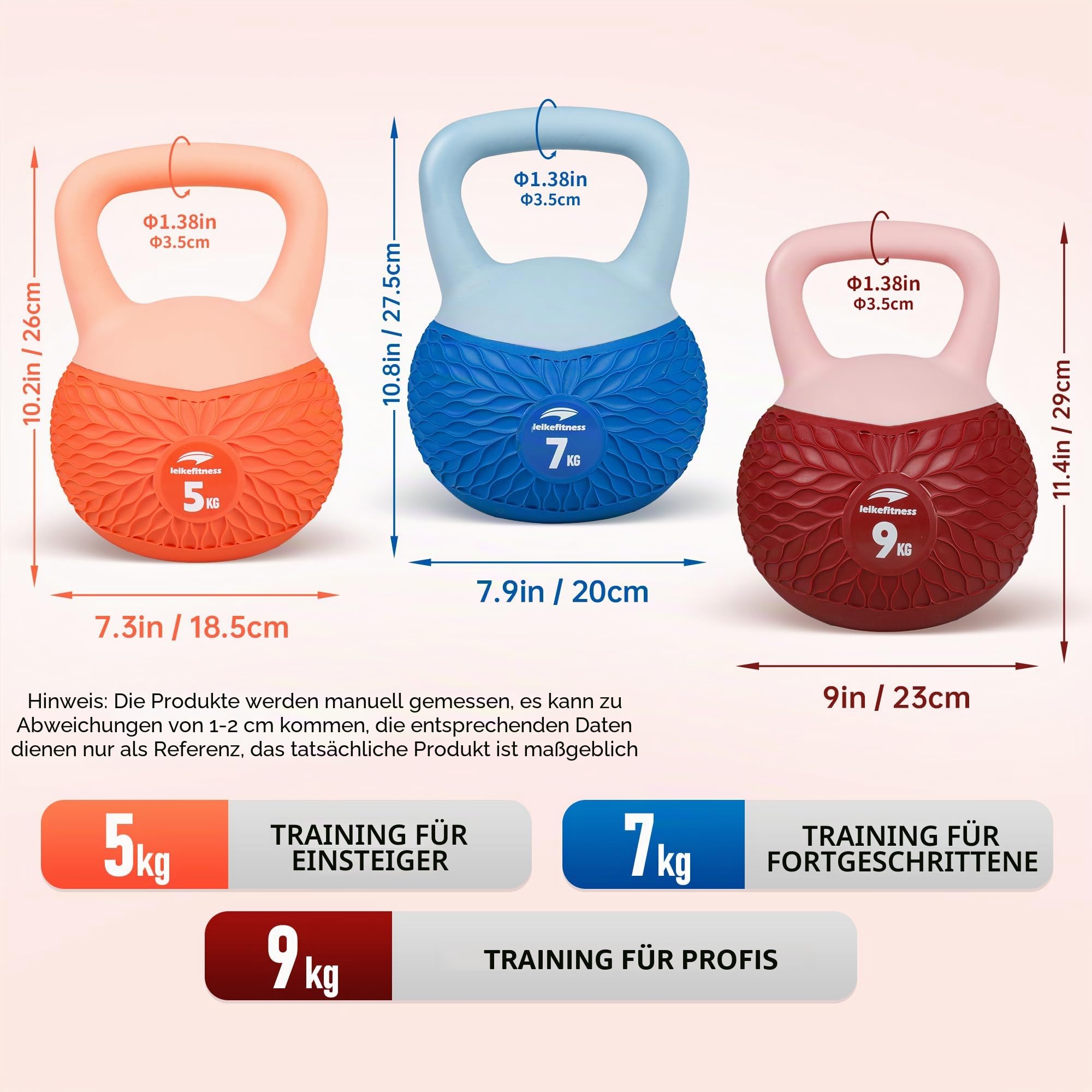 Leikefitness Weiche Kugelhanteln, rutschfestes Griffgewicht für Damen und Herren, gepolstert, schlagsicher, Krafttraining, Kugelhantel, Heimtraining