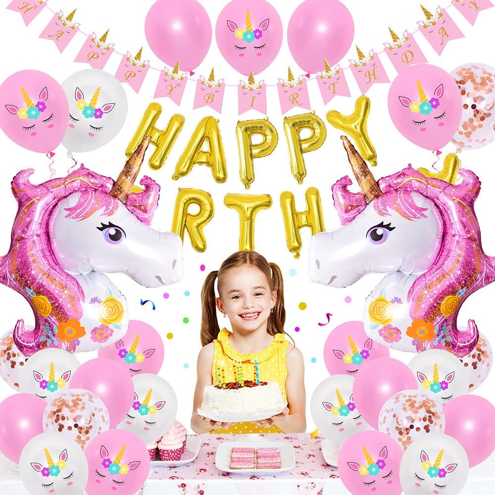 Unicorn Party Decorations, Unicorn Birthday Decorations for Girls, Pink Unicorn Princess Birthday Party Decorations Party Supplies Favors, Happy Birthday Banner, Unicorn Balloons, Baby Shower for Girl