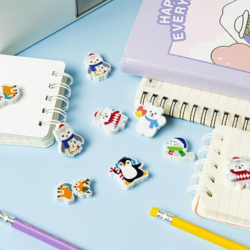 Miniatura 3 de Haooryx Borradores de Navidad de Animales Polares - 60Pcs Borradores Mini de Animales Polares de Navidad para Niños, Borradores de Lápiz de Animales