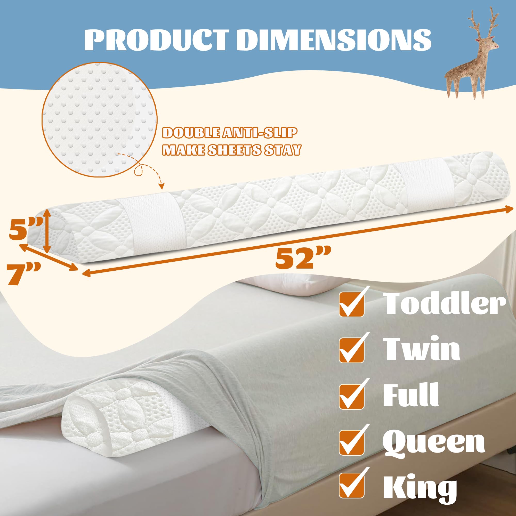 Asatdd Protector de cama para niños pequeños, protector de riel de cama | Barandilla de espuma viscoelástica suave para cama individual, matrimonial, Queen, King con funda lavable, 1 paquete