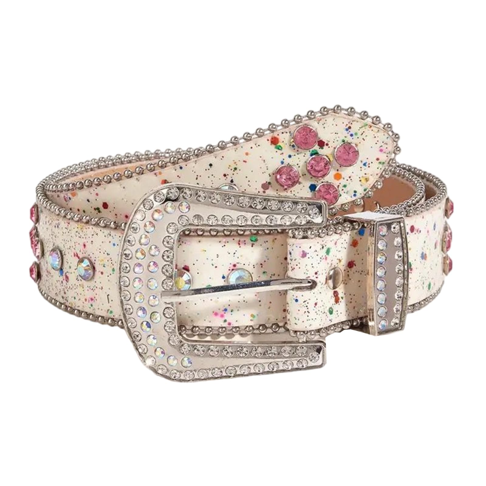MICFENY Shimmering Rhinestones Embellished Belt With Rhinestones Design PU Trendy Unisex Waist Strap For Daily Wear