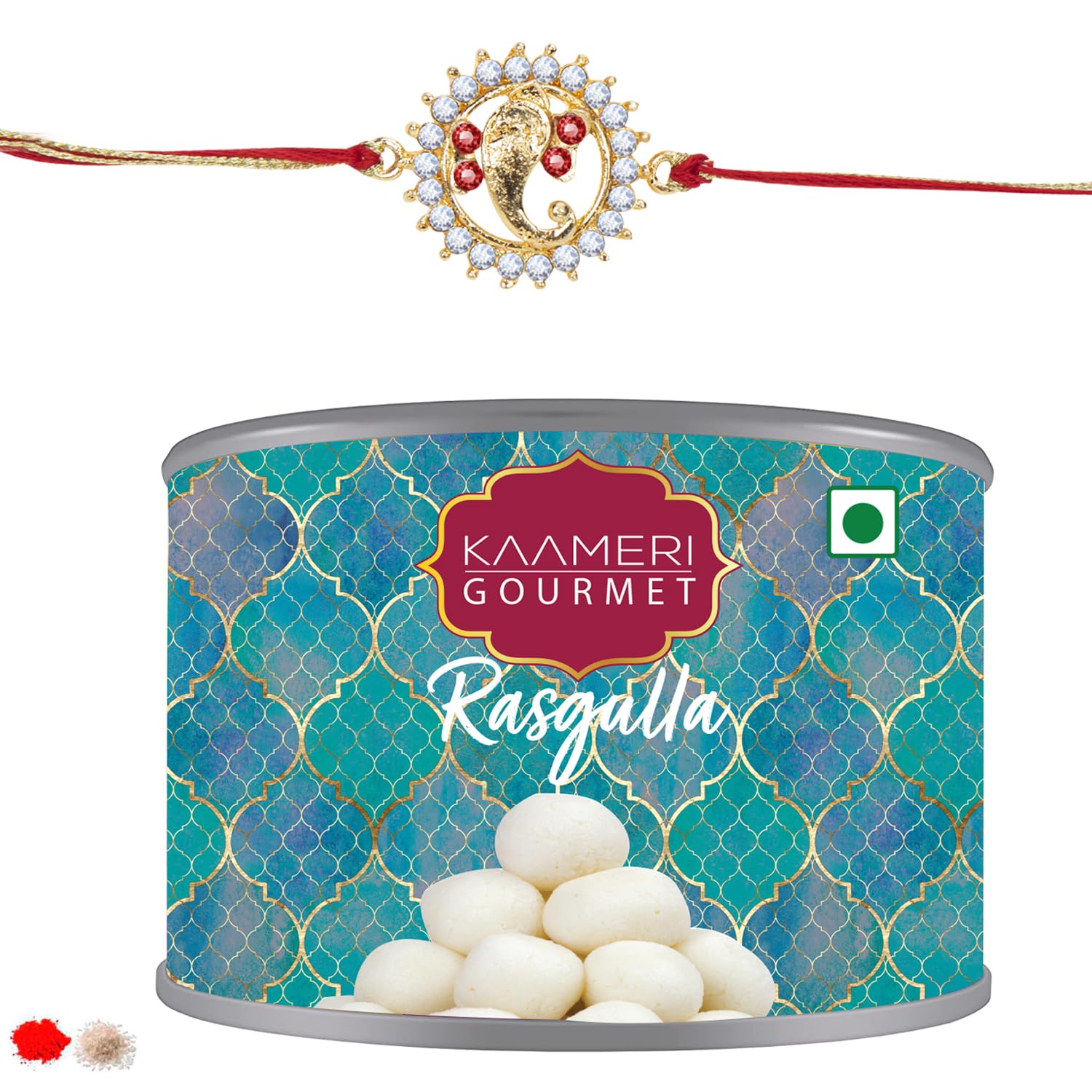 Kaameri Bazaar Rakhi for Brother combo with Sweets - Ganpati ji Rakhi with Rasgulla Gift Pack Greeting Card and Roli Chawal - Rakhi Gift for Brother - Ganpati ji Rakhi (B0CDXG4X7F) Amazon Price History, Amazon Price Tracker