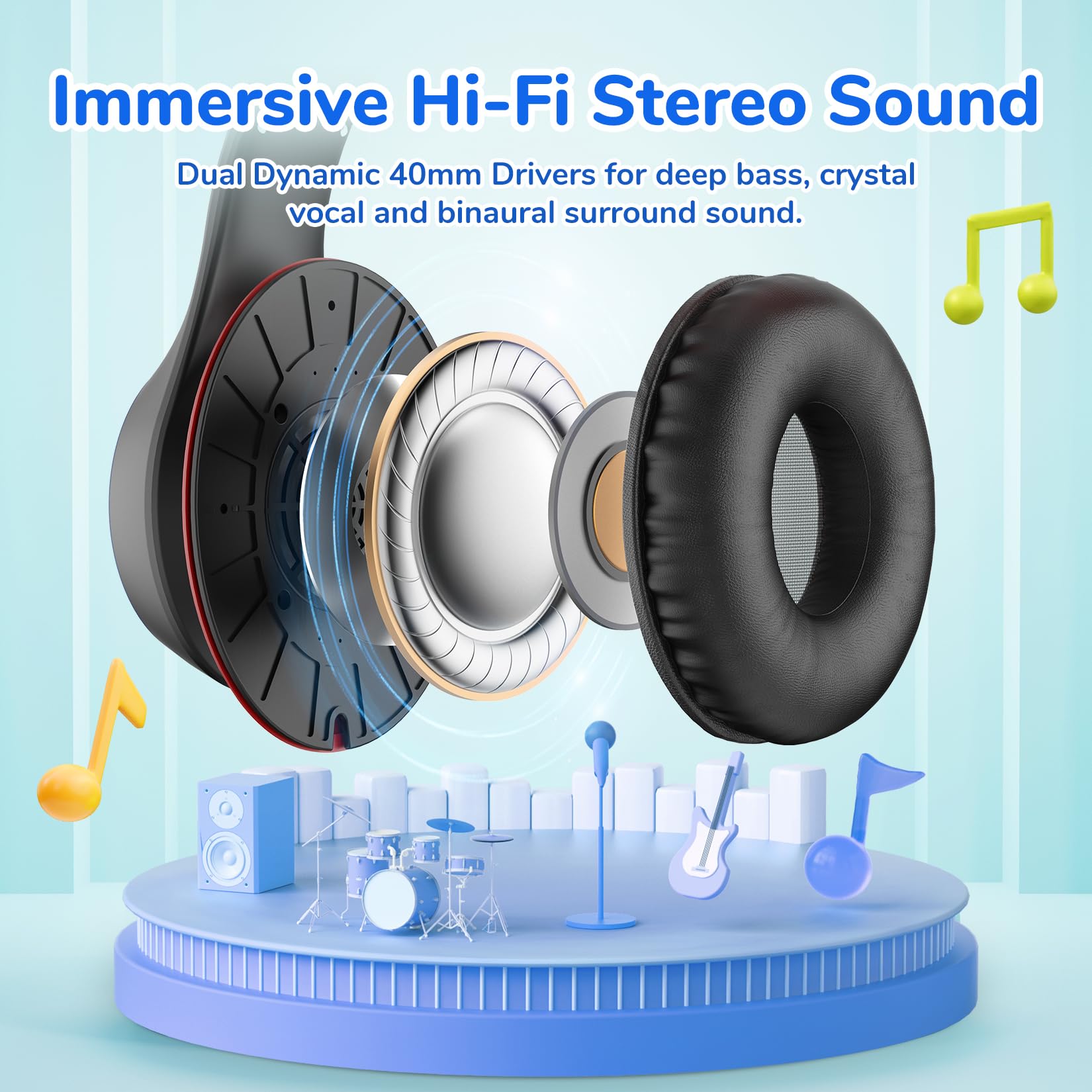 EarFun Kids Headphones with LED Light, Over Ear Wired Children Foldable Headphones with Microphones - Image 4