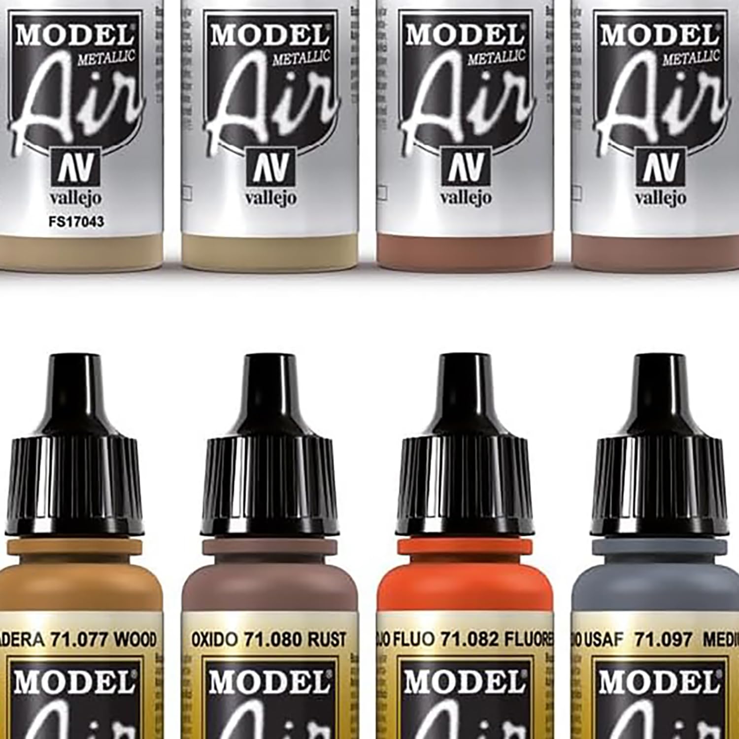 Vallejo Model Air Set: 16 Metallic Colors 17ml Bottles | Acrylic for Airbrush