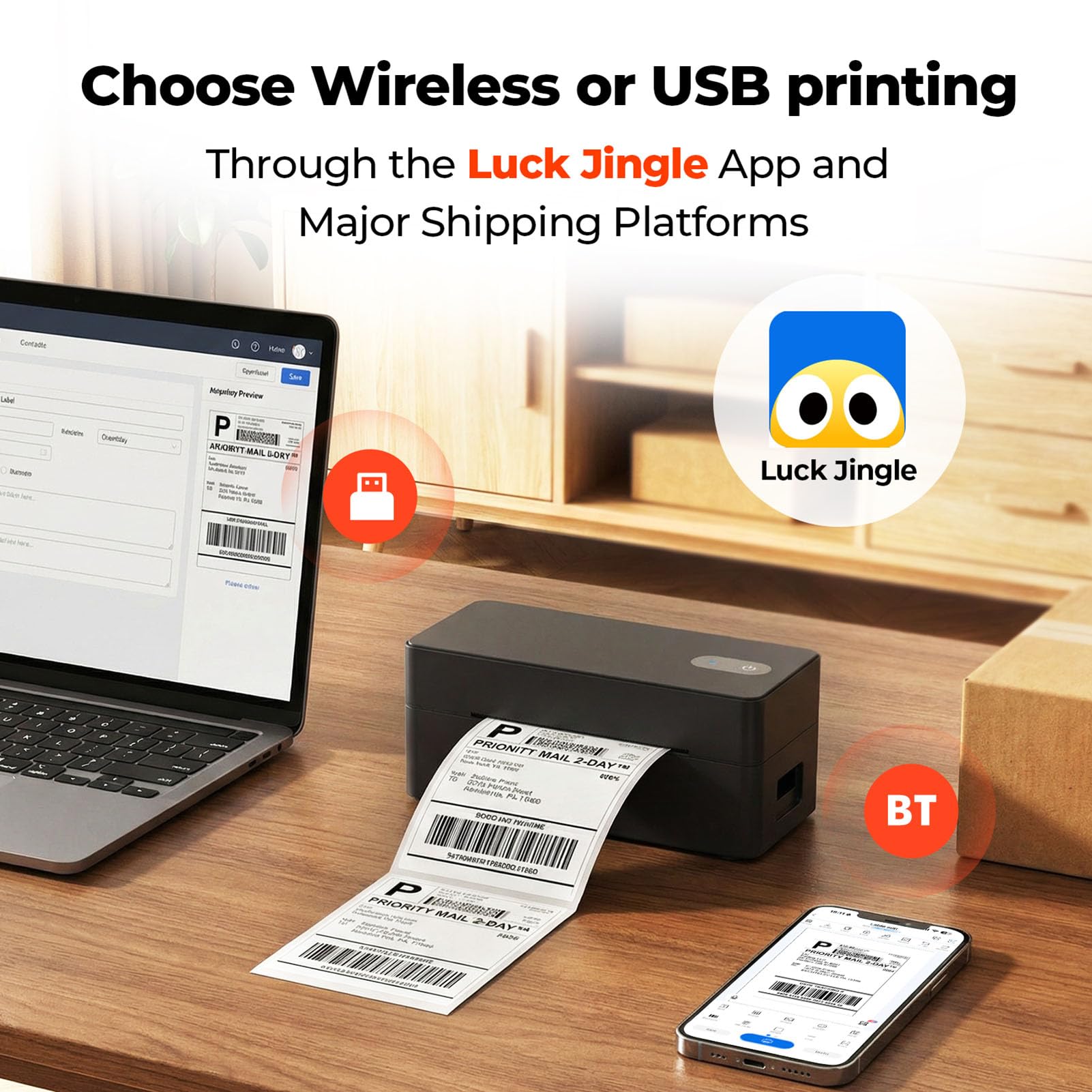 DHL - Stampante per etichette Bluetooth, 4 x 6, stampante per etichette di spedizione | Stampante termica per etichette Shopify, Etsy, UPS, compatibile con iOS, Android, Windows, Mac, supporta USB e Bluetooth