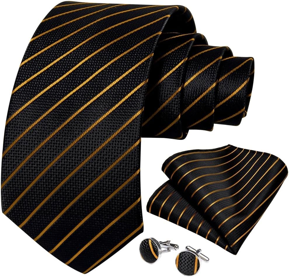 Men Neckties Striped Silk Ties for Men's Tie Sets Wedding Formal Business Polyester Necktie Pocket Square Gift